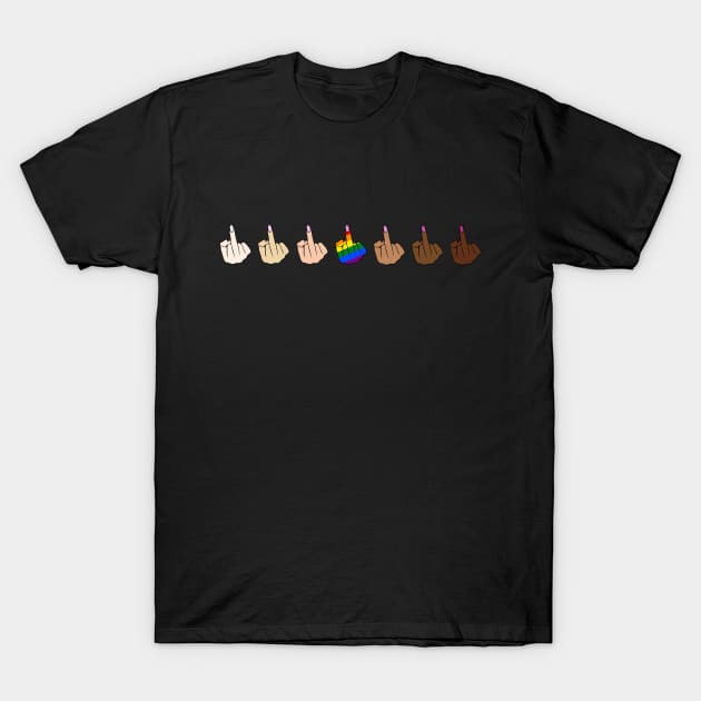 Fuck Racism Middle Finger Rainbow T-Shirt by iconicole